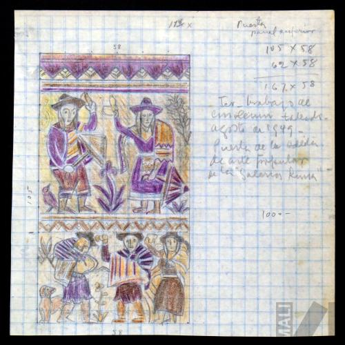 Estudio de tema andino para la puerta de la Galería Lima
