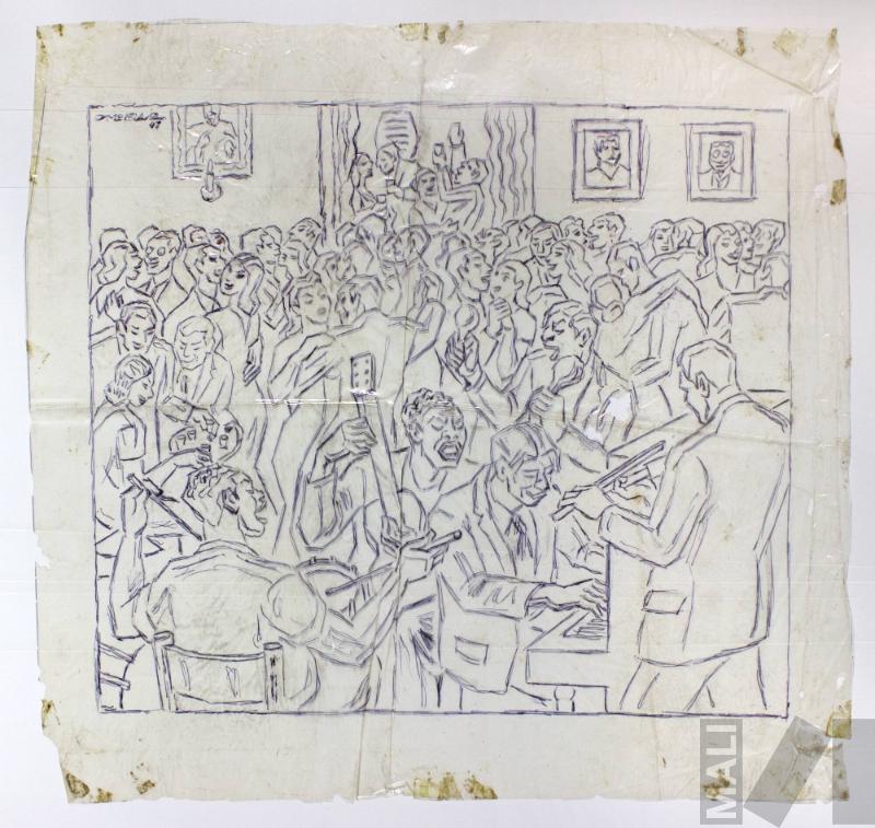 Estudio para xilografía 'Farra con batería'