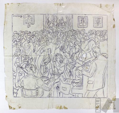 Estudio para xilografía 'Farra con batería'