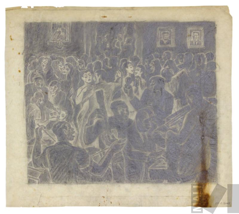 Boceto para xilografía 'Farra con batería'