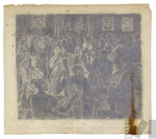 Boceto para xilografía 'Farra con batería'