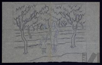 Estudio de mujer con niña delante de paisaje