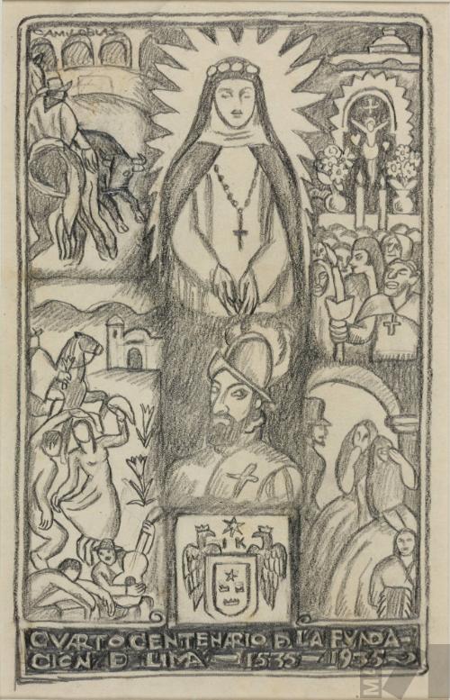 Boceto para carátula de 'El Comercio' por el IV Centenario de la fundación de Lima