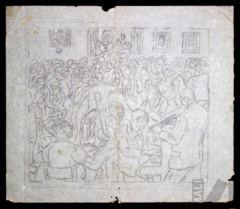 Estudio para xilografía 'Farra con batería'