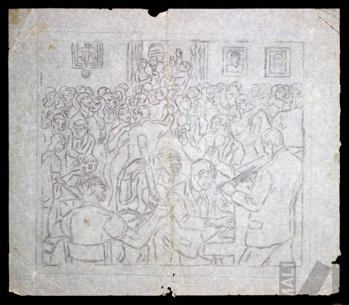 Estudio para xilografía 'Farra con batería'