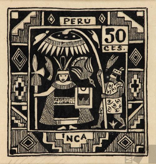 Diseño para estampilla con motivo inca colonial