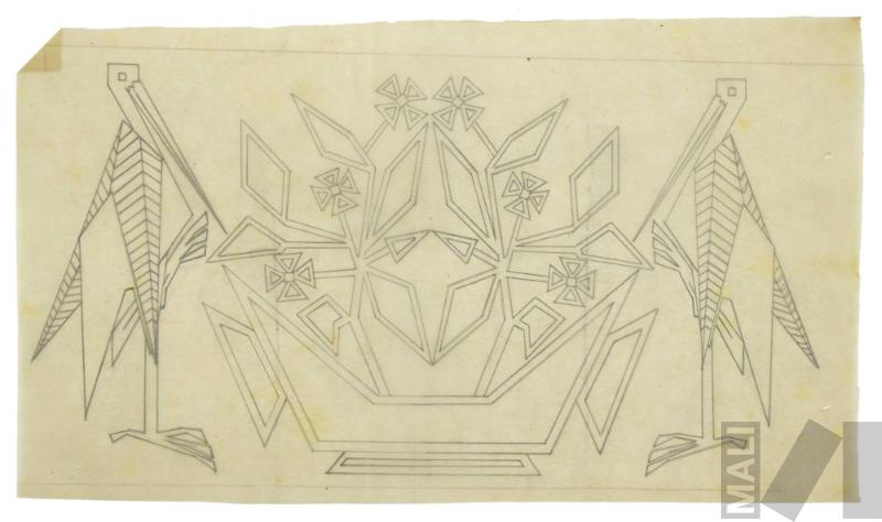 Diseño de jarrón flanqueado por aves