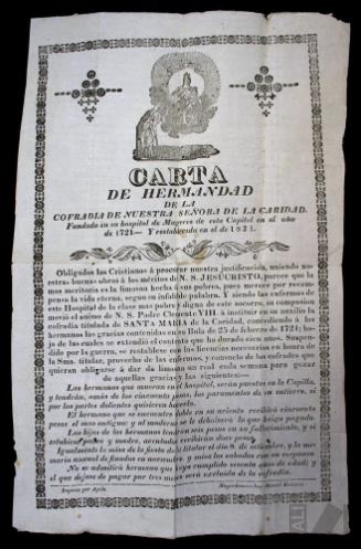 Carta de hermandad de la cofradía de Nuestra Señora de la Caridad, fundada en el hospital de mujeres de Lima
