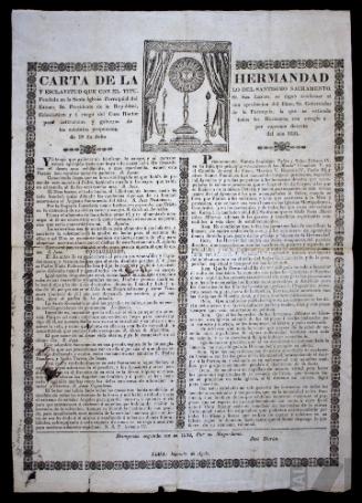 Carta de hermandad de la cofradía del Santísimo Sacramento, fundada en la iglesia de San Lázaro de Lima