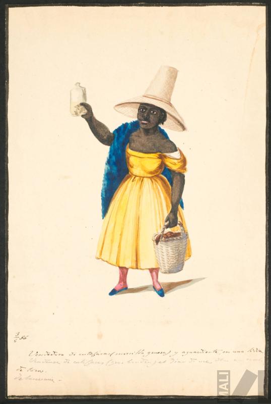 Vendedora de butifarras y aguardiente en la lidia de toros