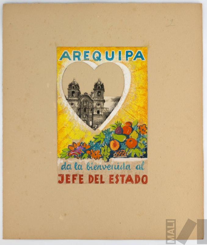 Boceto de afiche para el recibimiento de Manuel Prado en Arequipa