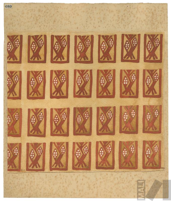 Estudio de textil prehispánico encontrado en el valle de Chicama, originalmente en la colección de Rafael Larco Herrera