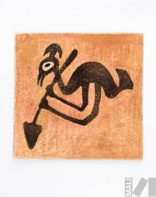 Estudio de motivo prehispánico (ave con lanza)