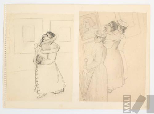 Carlos Baca-Flor y sus discípulas en una exposición