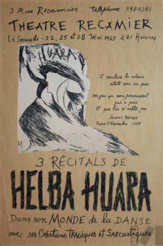 Afiche para tres recitales de Helba Huara en el Theatre Recamier