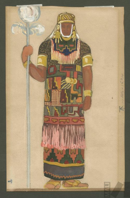 Diseño de vestuario para personaje no identificado, en "Ollanta" de José María Valle Riestra