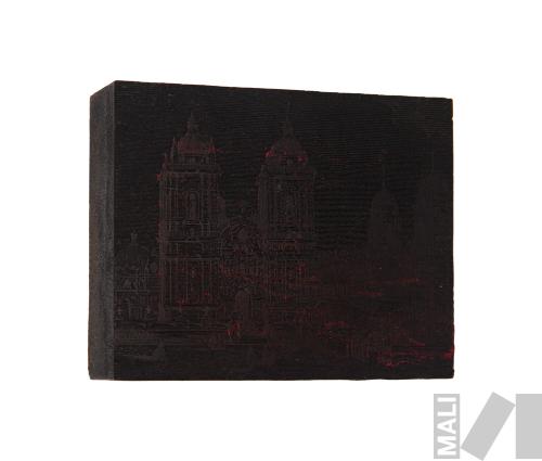 Matriz de grabado con vista de la Iglesia de San Francisco de Lima