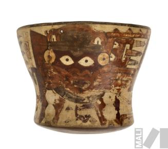 Taza con representación de Ser Mítico Antropomorfo y apéndice con dardos