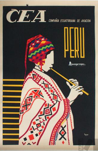 Afiche de la Compañía Ecuatoriana de Aviación - Vuelos al Perú
