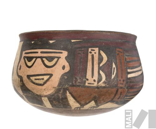 Cuenco con motivos pintados de ave mitica con rostro antropomorfo
