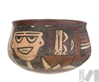 Cuenco con motivos pintados de ave mitica con rostro antropomorfo