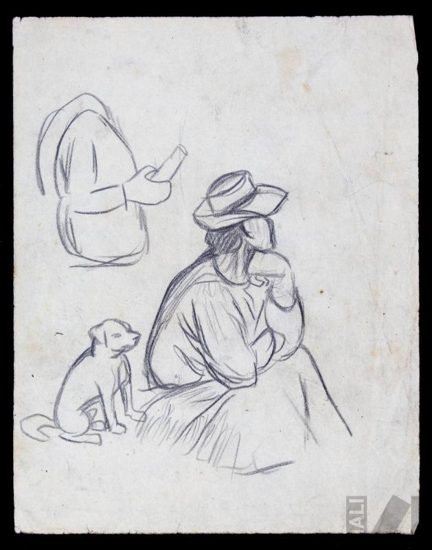 Estudio de torso y mujer indígena con perro