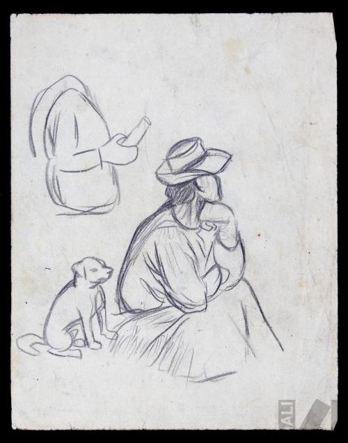 Estudio de torso y mujer indígena con perro