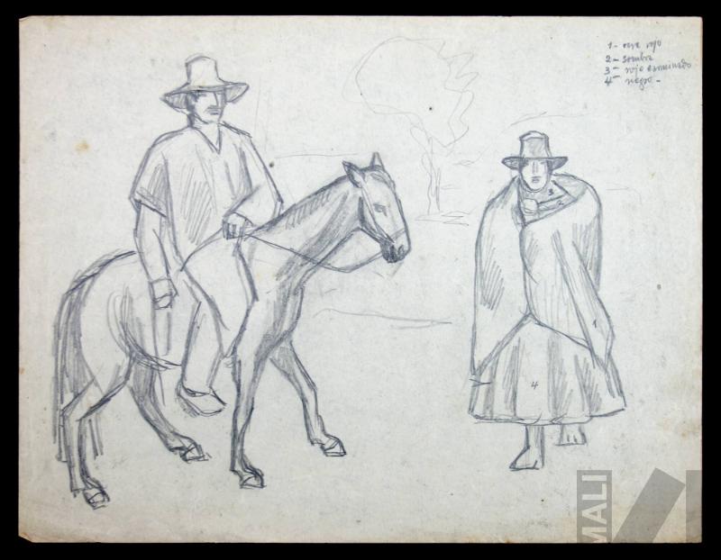 Estudio de mujer indígena y jinete