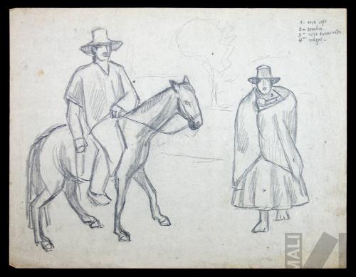 Estudio de mujer indígena y jinete