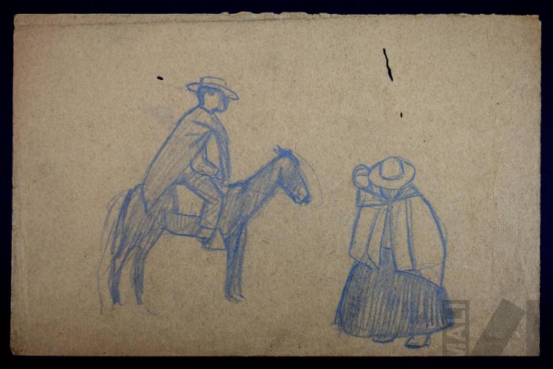 Estudio de mujer indígena y jinete