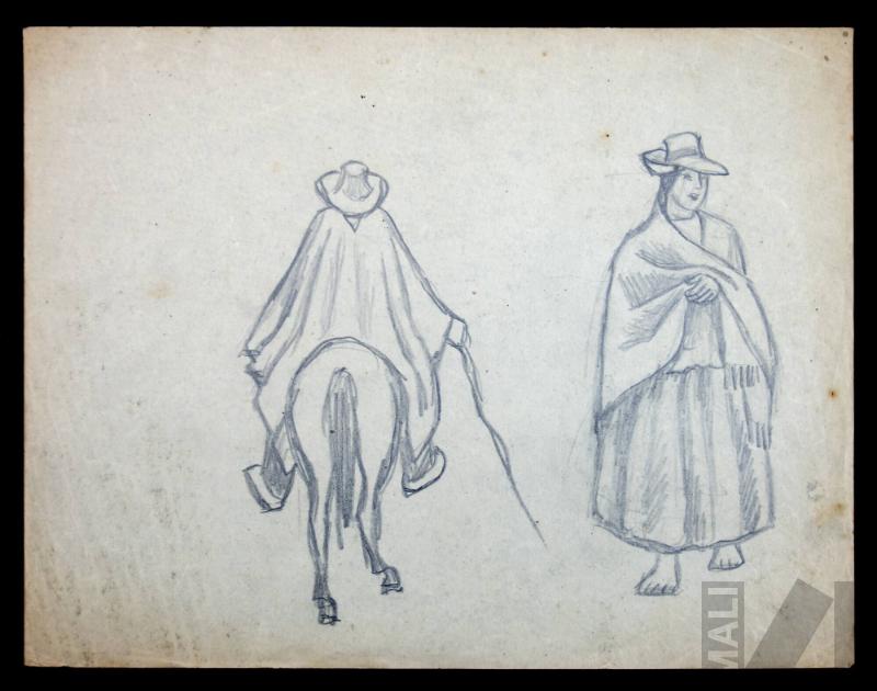 Estudio de mujer indígena y jinete