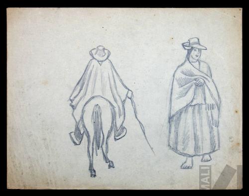 Estudio de mujer indígena y jinete