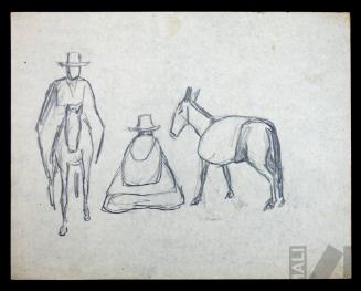 Estudio de mujer indígena con equino y jinete