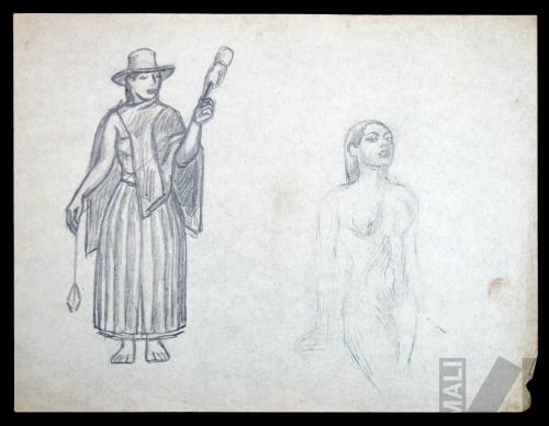 Estudio para acuarela 'Indígena de Cajamarca' y desnudo femenino