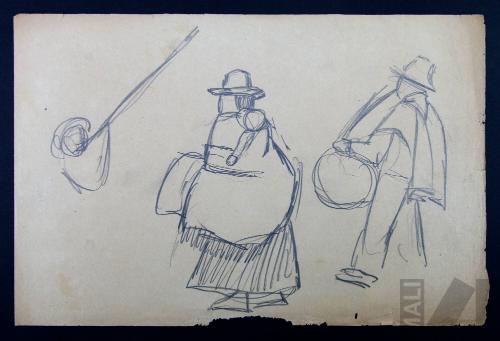 Estudio de mujer y músicos indígenas