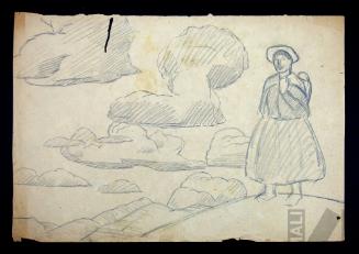 Estudio de mujer delante de paisaje andino