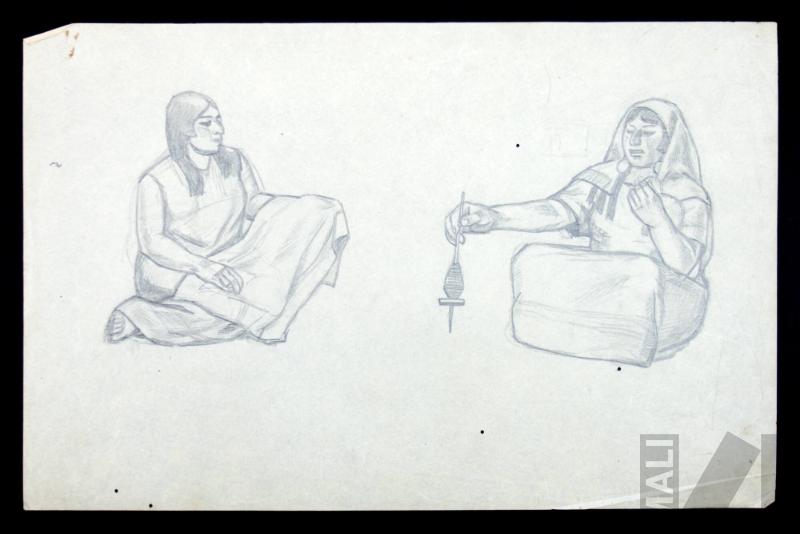 Estudio para 'Mujeres Paracas tejiendo'