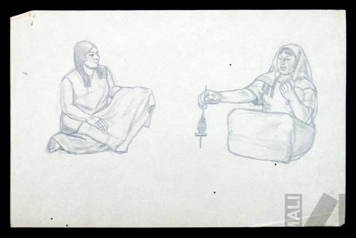 Estudio para 'Mujeres Paracas tejiendo'