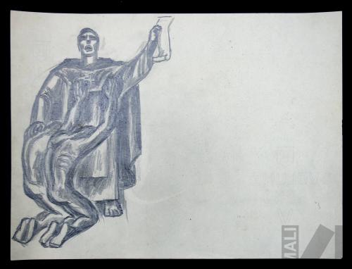 Evangelización de los indígenas, estudio para el mural 'El coloniaje'