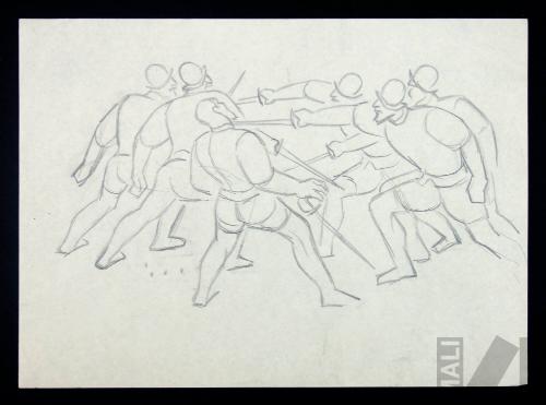 Lucha de los conquistadores, estudio para el mural 'El coloniaje'