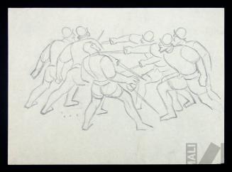 Lucha de los conquistadores, estudio para el mural 'El coloniaje'