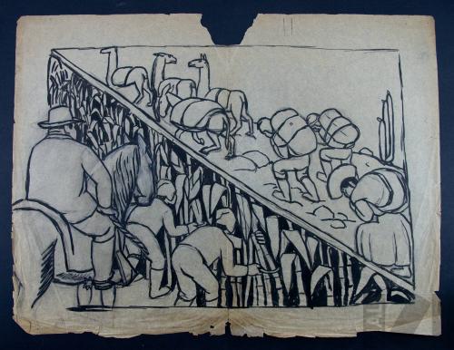 Estudio para afiche de la Dirección de Enseñanza Indígena del Ministerio de Instrucción