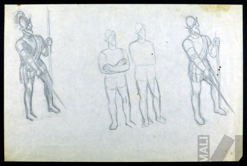 Francisco Pizarro, estudio para el mural 'El coloniaje'