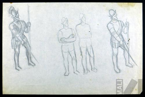 Francisco Pizarro, estudio para el mural 'El coloniaje'